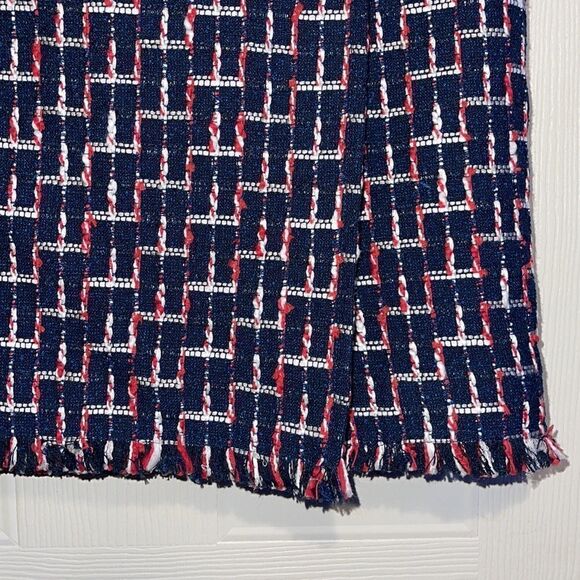 TALBOTS Boucle Navy White, Blue & Red Wrap Skirt With Slit - Picture 8 of 16